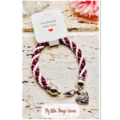 Pink Multicoloured Silk Braided Bracelet & Love Heart Charm Silver Jewellery NEW Pink Multicoloured Silk Braided Bracelet & Love Heart Charm Silver Jewellery NEW