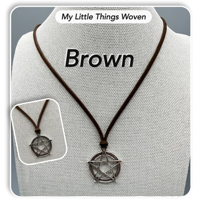 Men's Silver Pentagram Pendant/Necklace, Real Leather Cord - Choice of Colours,