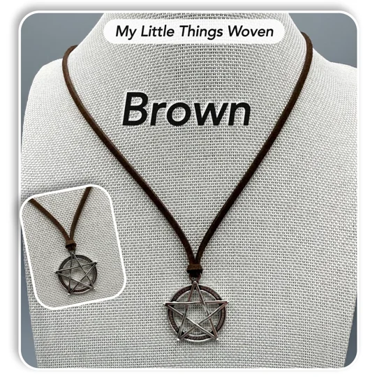 Men's Silver Pentagram Pendant/Necklace, Real Leather Cord - Choice of Colours,