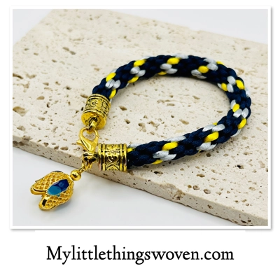 Blue Multicoloured Braided Cord Kumihimo Bracelet With Flower Bell Dangle Charm