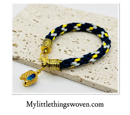 Blue Multicoloured Braided Cord Kumihimo Bracelet With Flower Bell Dangle Charm
