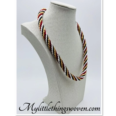 Multi Coloured Spiral Patterned Necklace 19" long Kumihimo Silk Hand Braided New