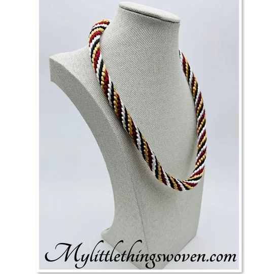 Multi Coloured Spiral Patterned Necklace 19" long Kumihimo Silk Hand Braided New