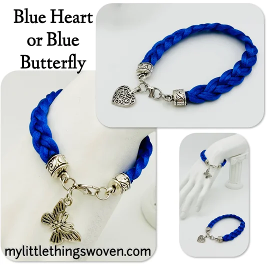 Blue Braided Cord Bracelet with Choice of Silver Charms