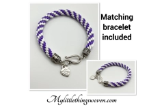 Purple Heart Pendant & Necklace & Bracelet Gift 2 Piece Set Silver, Cord New