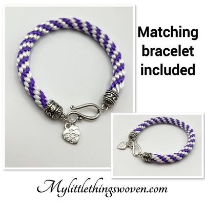 Purple Heart Pendant & Necklace & Bracelet Gift 2 Piece Set Silver, Cord New