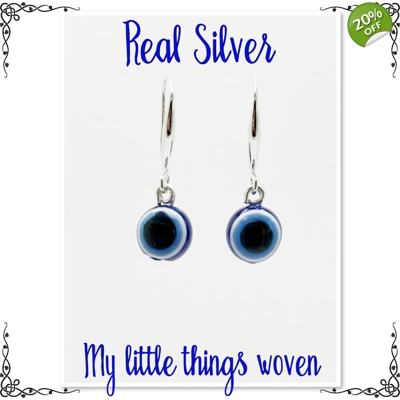 Real Silver Evil Eye Dangle Earrings
