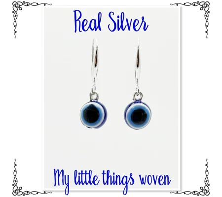 Real Silver Evil Eye Dangle Earrings