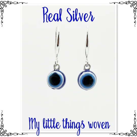 Real Silver Evil Eye Dangle Earrings