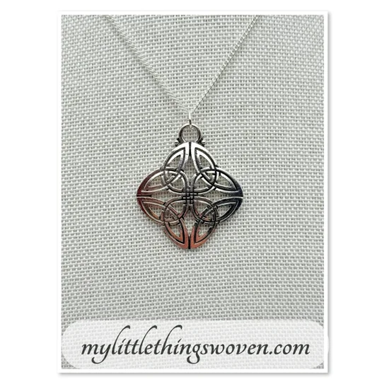Quaternary Celtic Knot Pendant Necklace, Silver 925