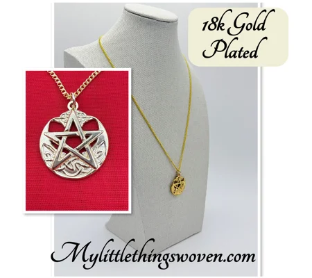 Gold Pentagram Medallion Pendant & Necklace 18k Gold Plated