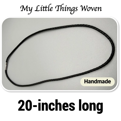 Men's Black Real Leather Braided Cord Necklace, Silver - 20-inch Men's Black Real Leather Braided Cord Necklace, Silver - 20-inch