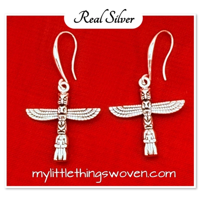 Real Silver Mayan Totem Pole Dangle Drop Earrings