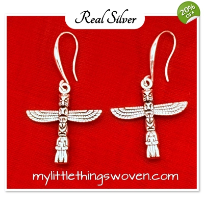 Real Silver Mayan Totem Pole Dangle Drop Earrings