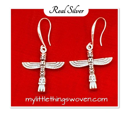 Real Silver Mayan Totem Pole Dangle Drop Earrings