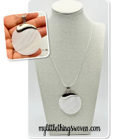 Mother Of Pearl Natural Sea Shell Pendant Shell Pendants on Sterling Silver Snake Chain