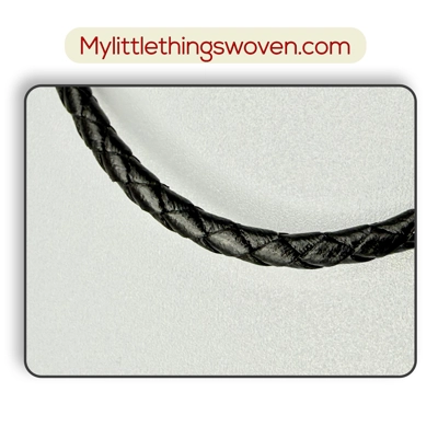 Men's Black Real Leather Braided Cord Bracelets, Silver Plated