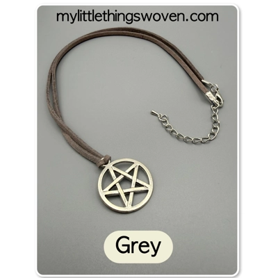 Men's Silver Pentagram Pendant/Necklace, Real Leather Cord - Choice of Colours, Men's Silver Pentagram Pendant/Necklace, Real Leather Cord - Choice of Colours,