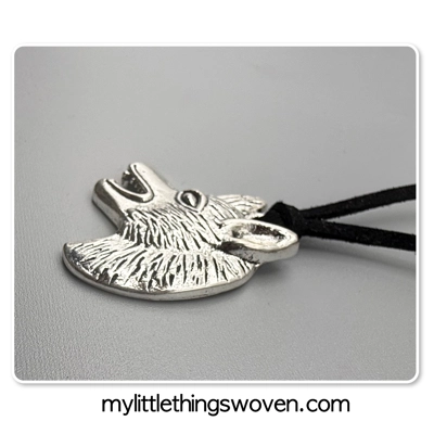 Men's Silver Wolf Head Pendant/Necklace - Real Leather Corded - Black Men's Silver Wolf Head Pendant/Necklace - Real Leather Corded - Black