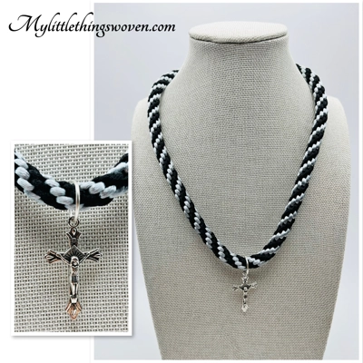 Cross Pendant And Necklace,Black and Silver