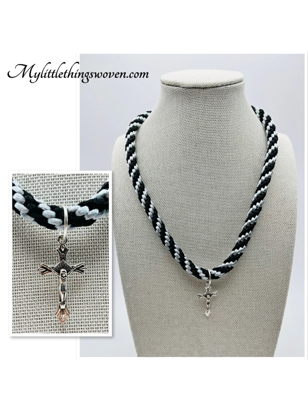 Cross Pendant And Necklace,Black and Silver