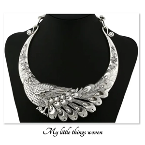 Peacock Texture Ethnic Bohemian Collar Pendant Necklace Si..
