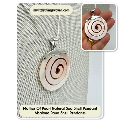 Mother Of Pearl Natural Sea Shell Pendant Shell Pendants on Sterling Silver Snake Chain