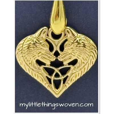 Gold Celtic pair of spirit wolves with trinity knot earrings 18k gold plated