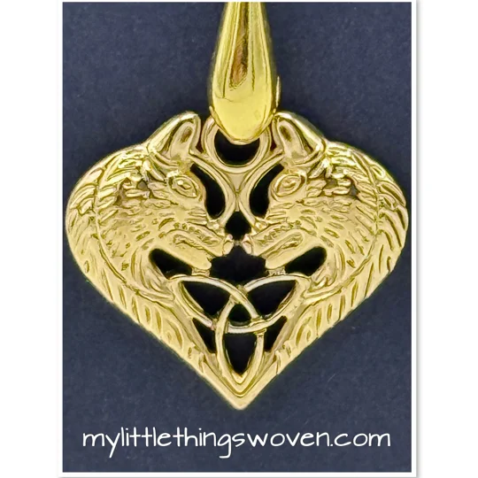 Gold Celtic pair of spirit wolves with trinity knot earrings 18k gold plated