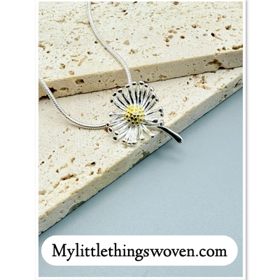 Sterling Silver Daisy Pendant and Necklace, Adjustable