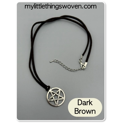 Men's Silver Pentagram Pendant/Necklace, Real Leather Cord - Choice of Colours, Men's Silver Pentagram Pendant/Necklace, Real Leather Cord - Choice of Colours,