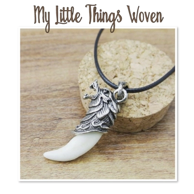 Silver Wolf Teeth Pendant Necklace, White Silver Wolf Teeth Pendant Necklace, White