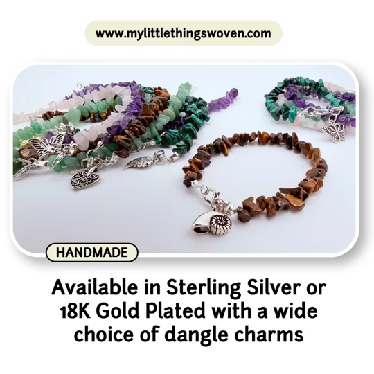 Quartz semi precious chipped gemstone bracelets with choice of dangle charm