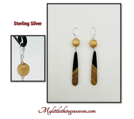 Natural Wood and Polymer Clay Dangle Drop Earrings available in Sterling Silver 925 or 18k Gold Plat