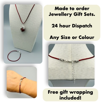 Necklace & Bracelet Set Silver, 2mm Nylon Silk Cord Choice of Colours/Sizes