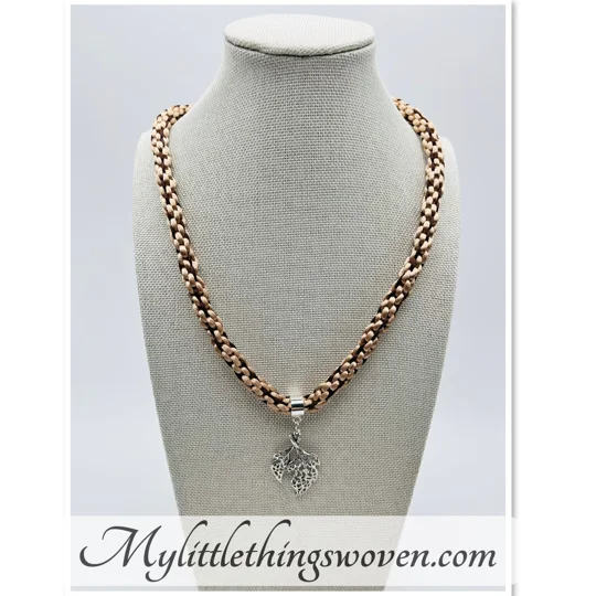 Beige and Brown Necklace + Leaf Pendant & Bracelet + Feather Charm Set