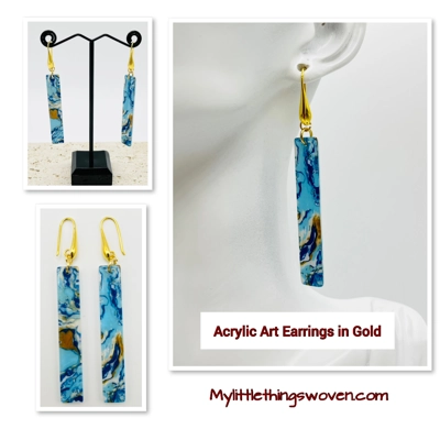 Blue Marble Dangle Drop Earrings, Gold or Silver Blue Marble Dangle Drop Earrings, Gold or Silver