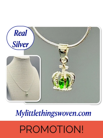 Faux Emerald Crown Pendant & Necklace, Sterling Silver 925, Snake Chain, Adjustable