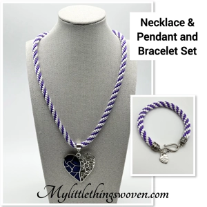 Purple Heart Pendant & Necklace & Bracelet Gift 2 Piece Se..