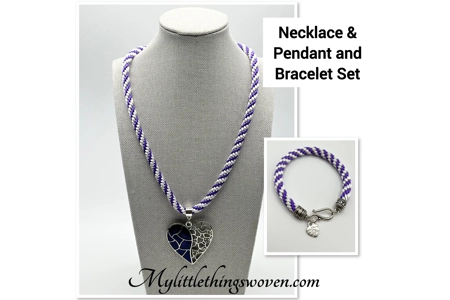 Purple Heart Pendant & Necklace & Bracelet Gift 2 Piece Set Silver, Cord New