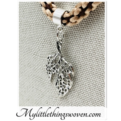 Beige and Brown Necklace + Leaf Pendant & Bracelet + Feather Charm Set