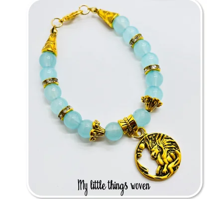 Dragon Bracelet With Jade Beads, Gold, Sparkly