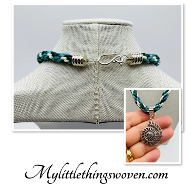 Ammonite Pendant & Necklace Multicoloured Green Cord 18" long Silver Plated New Ammonite Pendant & Necklace Multicoloured Green Cord 18" long Silver Plated New