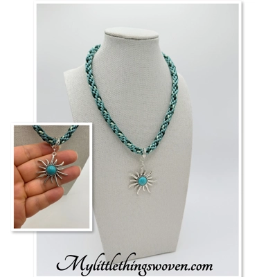 Turquoise Sun Star Pendant & Necklace Kumihimo Braid Cord Silver Plated