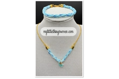 Butterfly Pendant & Necklace and Bracelet Set, Blue, Braided, Gold, Handmade