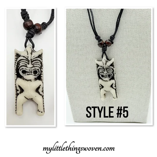 Carved Hawaiian Tiki Man Totem Pendant & Necklace Real Bone