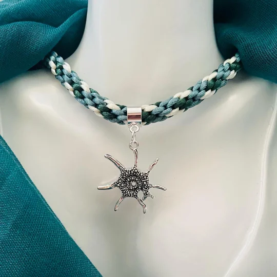 Teal Multicoloured Necklace & Starfish Pendant Handmade 20" Kumihimo Braid