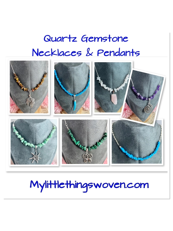 Assorted Gemstones Chipped Quartz Necklaces & Choice of Pendants, Silver,new