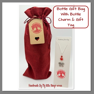 Bottle Gift Bag with Butterfly Bottle Charm and Gift Tag Set