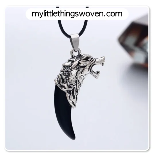 Men's Silver Wolf Tooth Pendant/Necklace - Black, Real Leather Cord